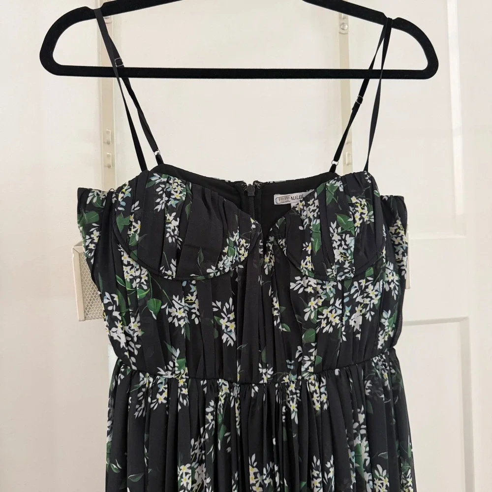 Sau Lee Georgina Ditsy Floral Gown Black Chiffon Pleated Bustier Maxi Dress Sz 4 - Picture 13 of 13